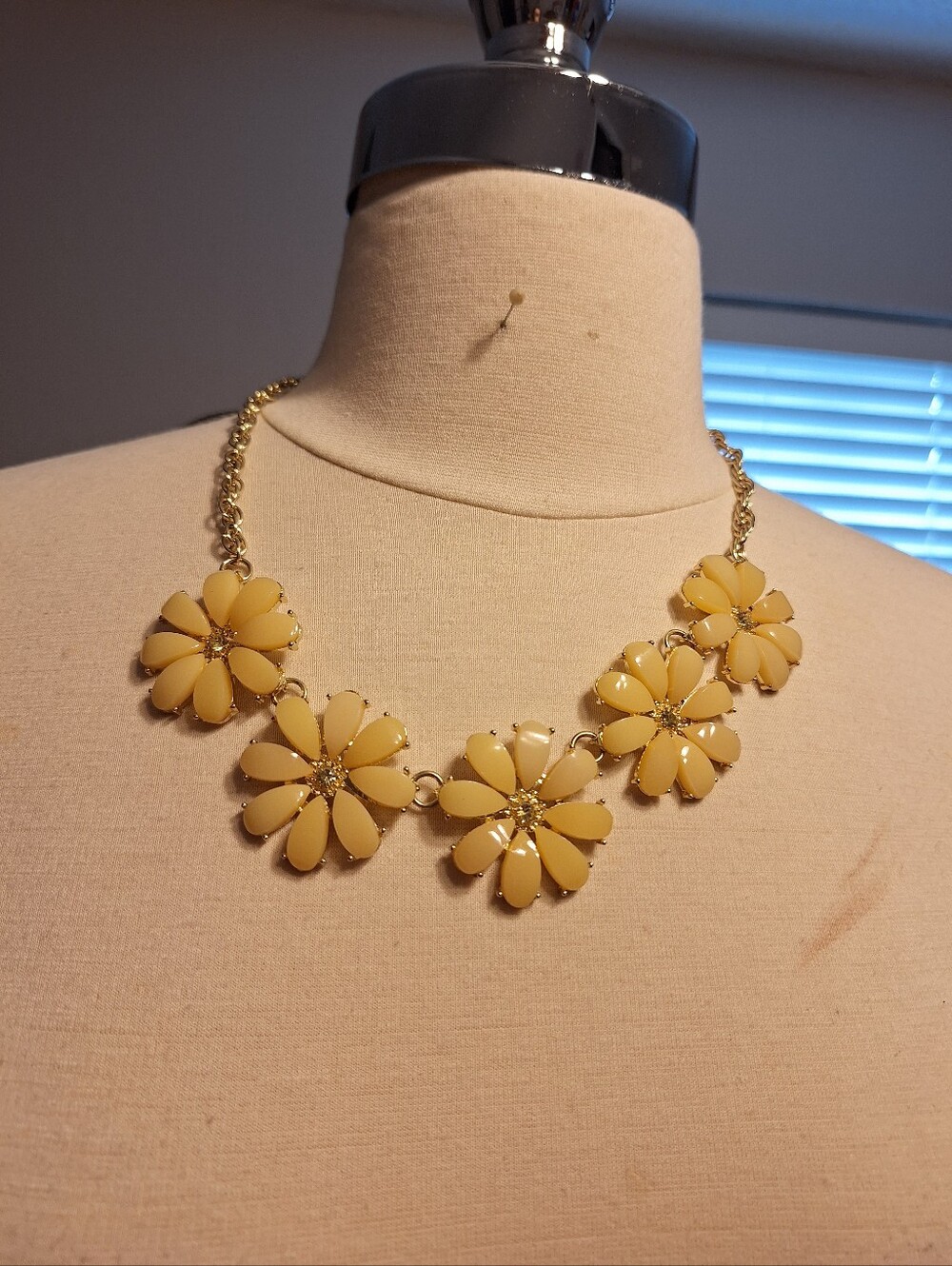 Yellow Flower Bib Necklace - Feminine Floral Statement 18"